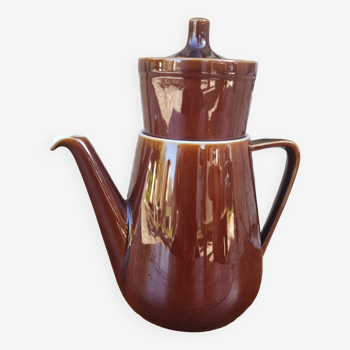 Rare cafetière marron avec filtre en porcelaine