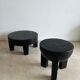 Black mango wood tripod side table with a semi-spherical top, height: 45 cm, diameter: 44 cm.