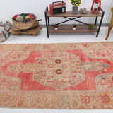 5x9 pale red & tan beige vintage rug 146x279cm