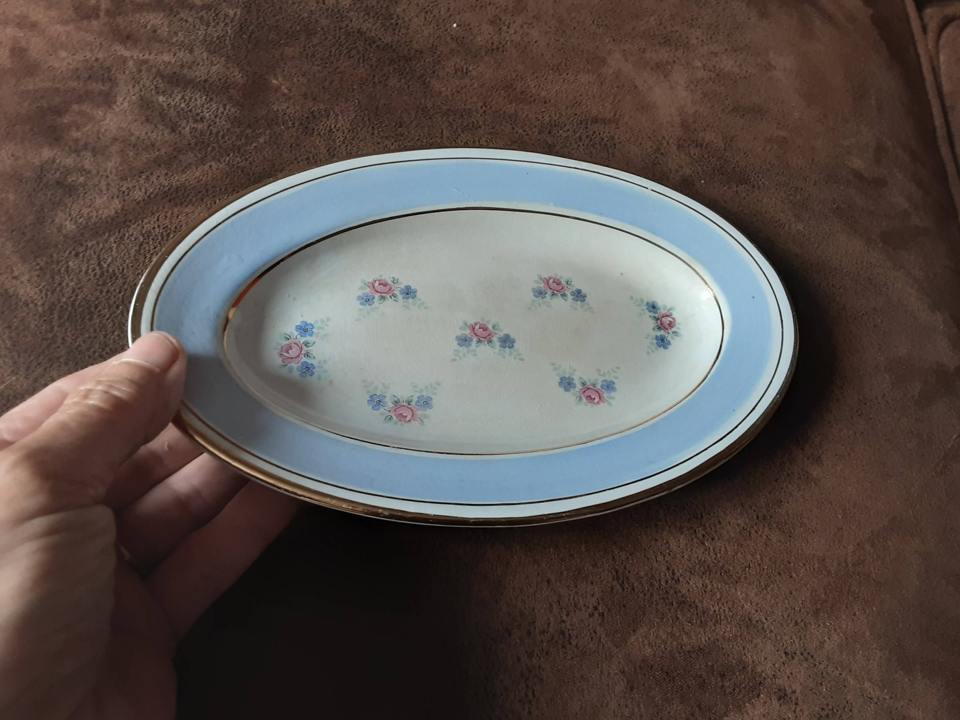 Set of 2 butter dishes, S A, opaque porcelain, Normandy