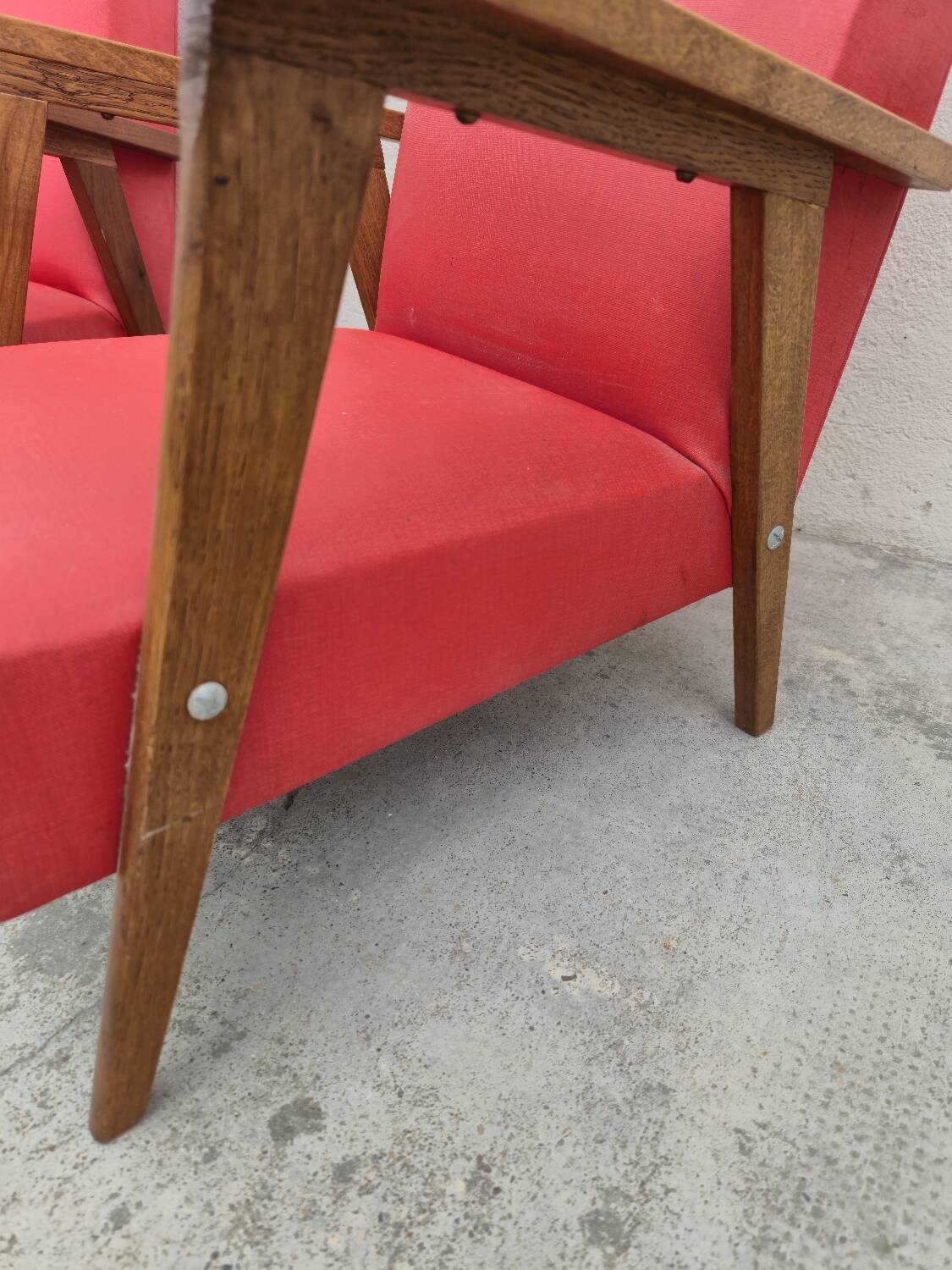 Vintage 1950s children's sofa and two armchairs with compass feet