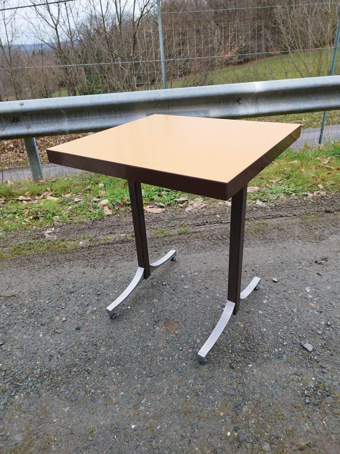 Healing bistro table formica orange iron foot