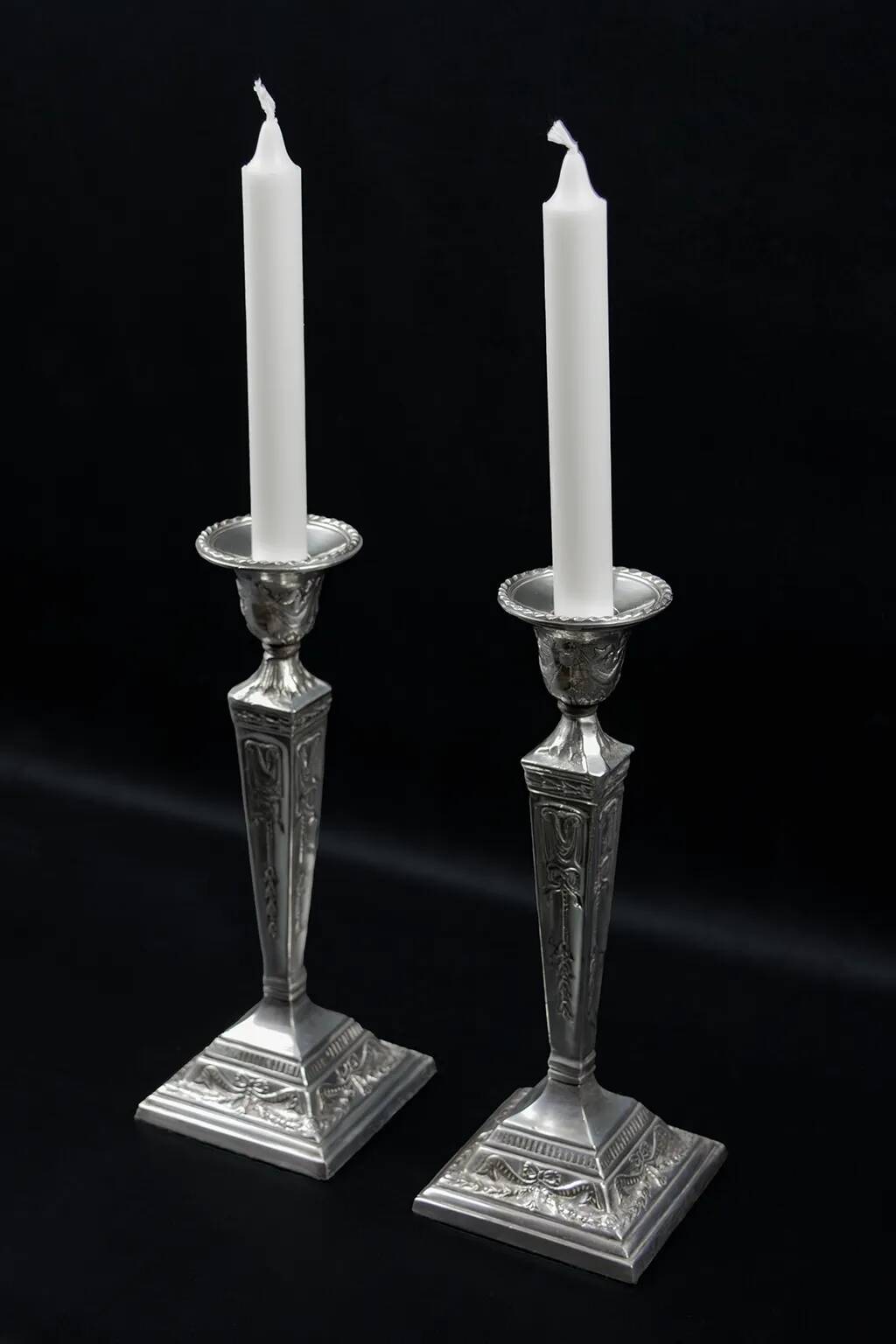 Pair of Neoclassical Victorian Silver Plated Candlesticks