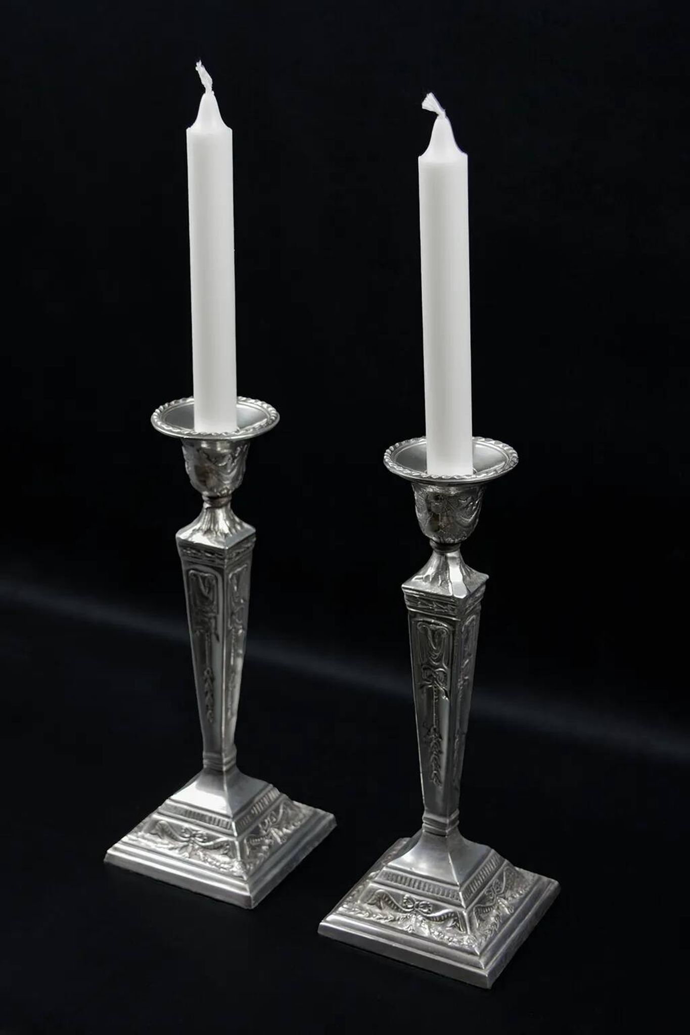 Pair of Neoclassical Victorian Silver Plated Candlesticks