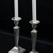 Pair of Neoclassical Victorian Silver Plated Candlesticks
