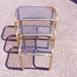 Series 3 pull out tables gold metal and glass