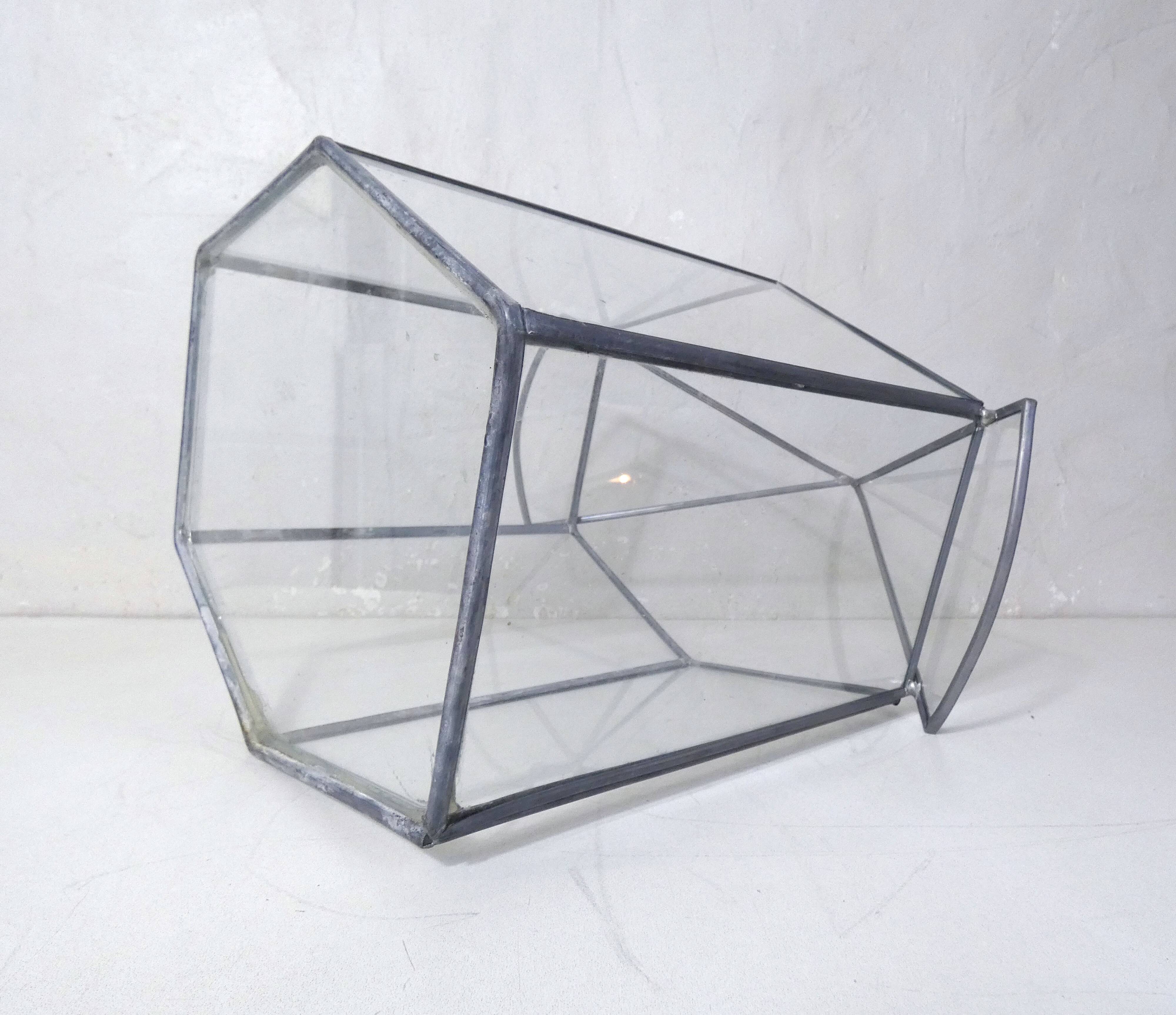 Glass terrarium mini cactus greenhouse in glass and metal