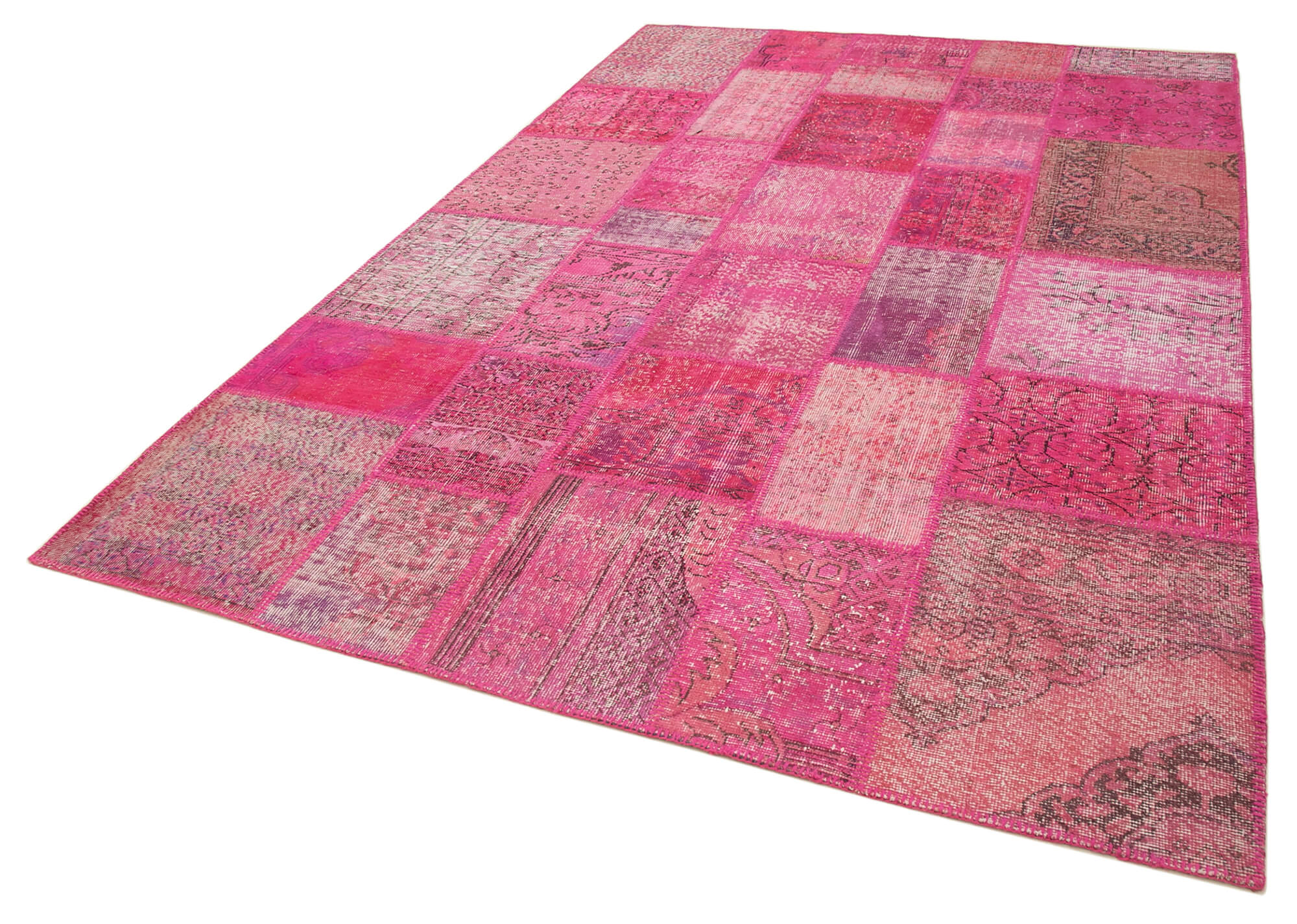 Handmade anatolian vintage 200 cm x 302 cm pink patchwork rug
