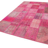 Handmade anatolian vintage 200 cm x 302 cm pink patchwork rug
