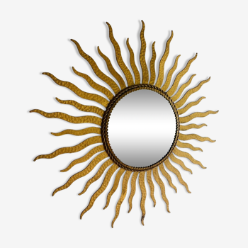 Miroir soleil doré 50cm années 70.