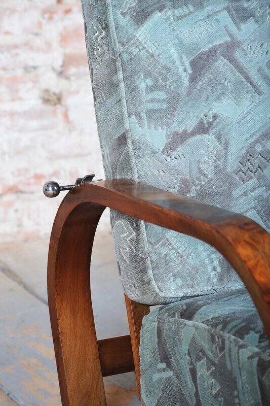 Czech Art Deco Walnut and Chrome Reclining Armchair, 1930s