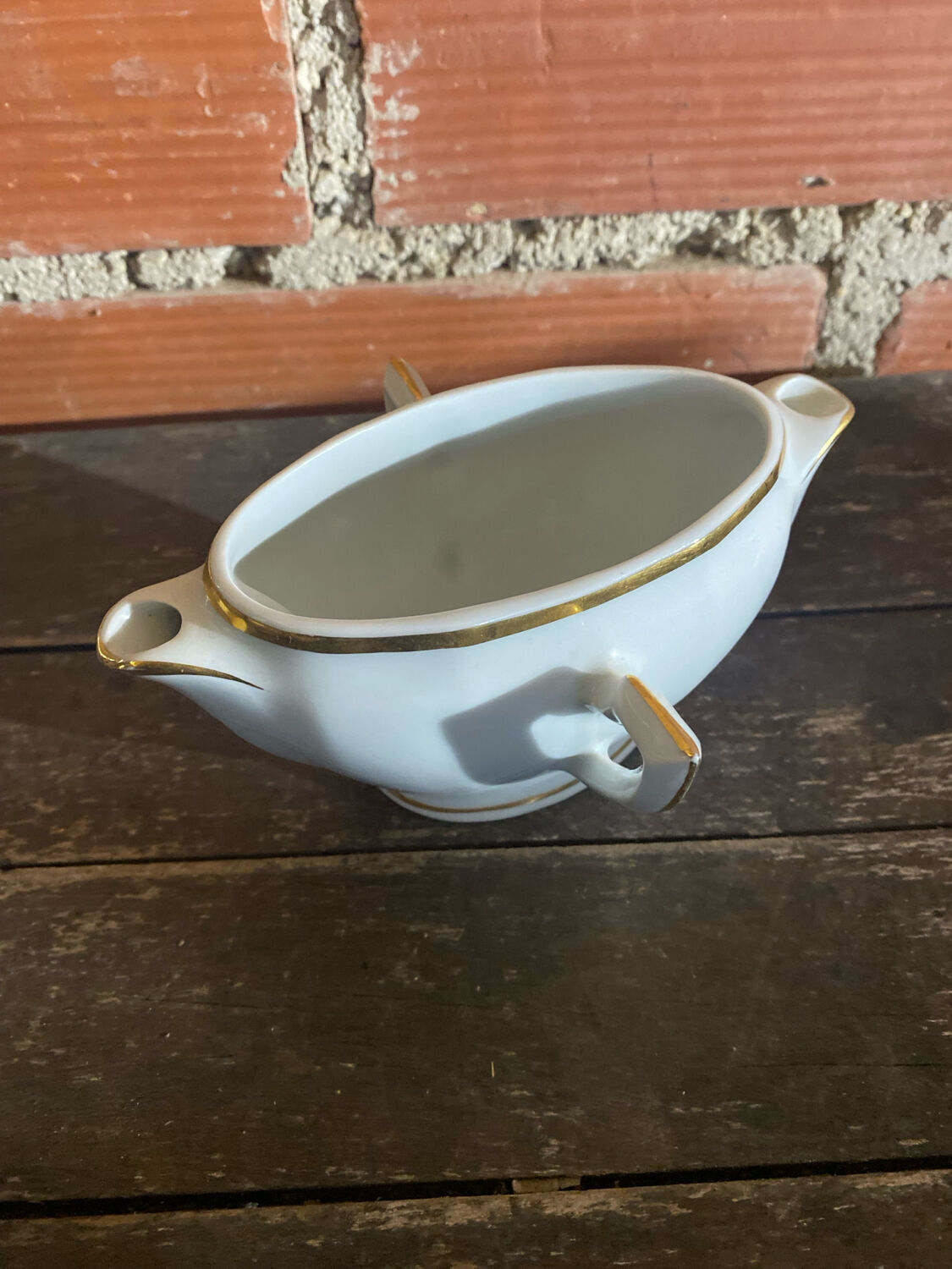 Double Sauce Boat Antique Gras & Maigre White Porcelain #D907
