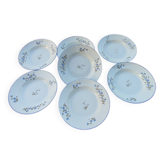 7 Antique porcelain soup plates with cornflower decoration