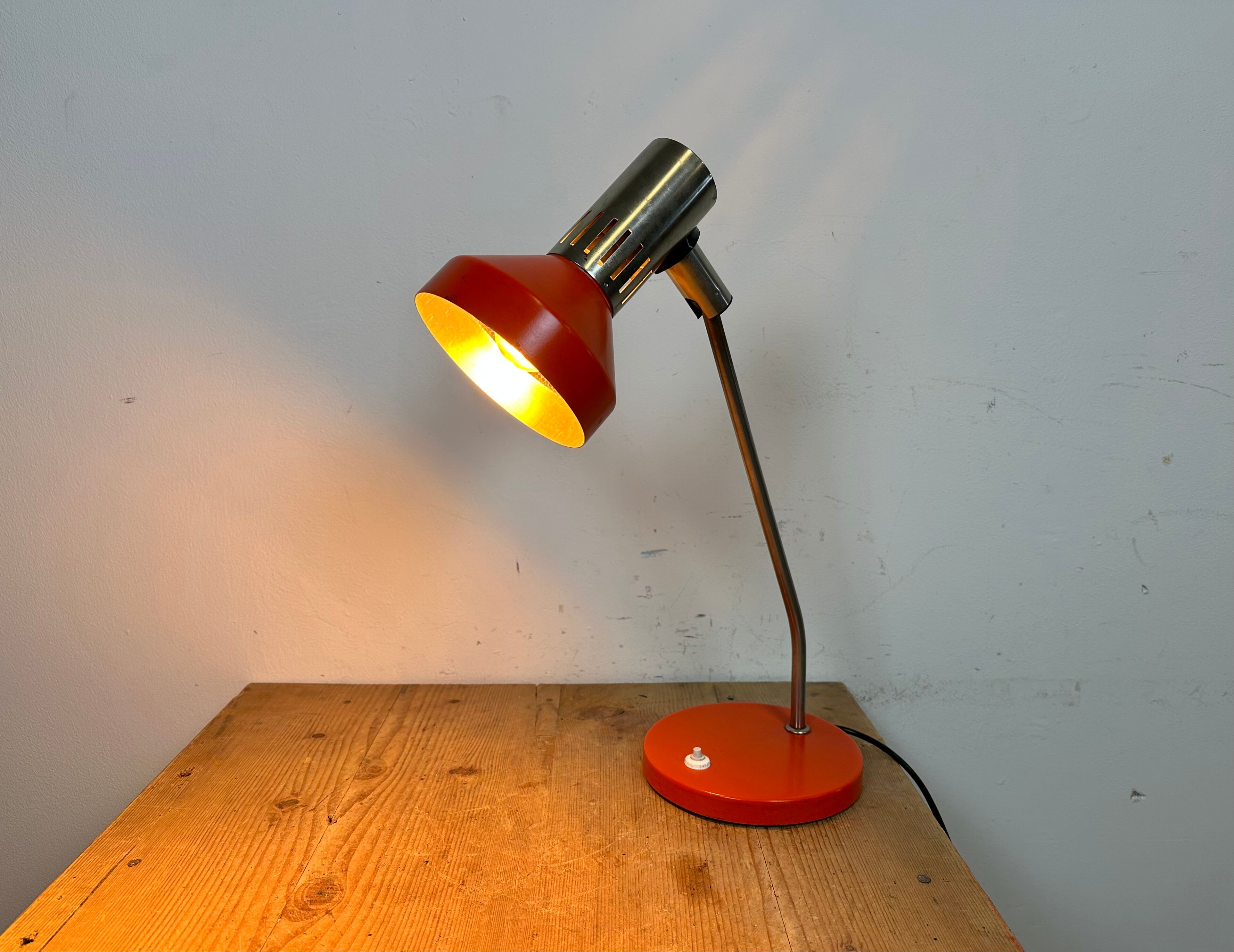 Vintage orange east german table lamp from aka leuchten, 1970s