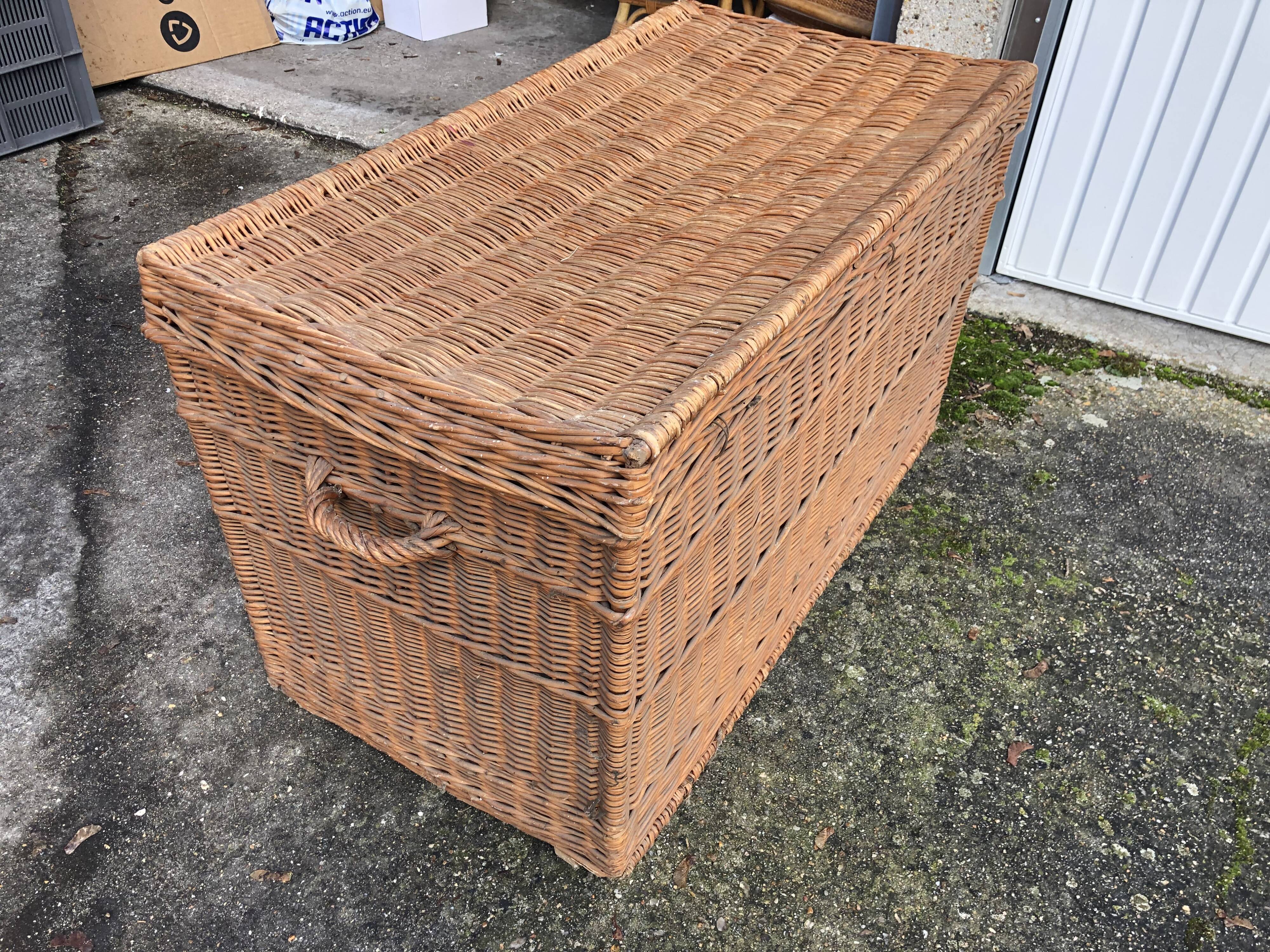 Old braided wicker trunk