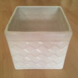 Square pot cover terra cotta enamelled white vintage