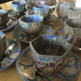 9 octagonal cups and octagonal cups in glazed stoneware G Metenier