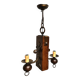 Medieval 2-light chandelier ~ hammered and patinated wrought iron ~ oak ~ 60s ~ France