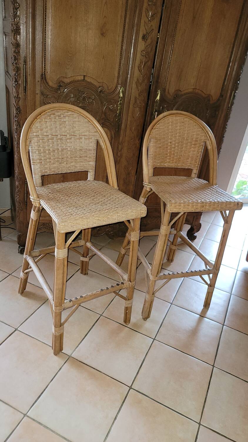 Tabourets de bar rotin vintage
