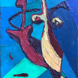 Oil on canvas board by rené marie (1909-1973). seahorses