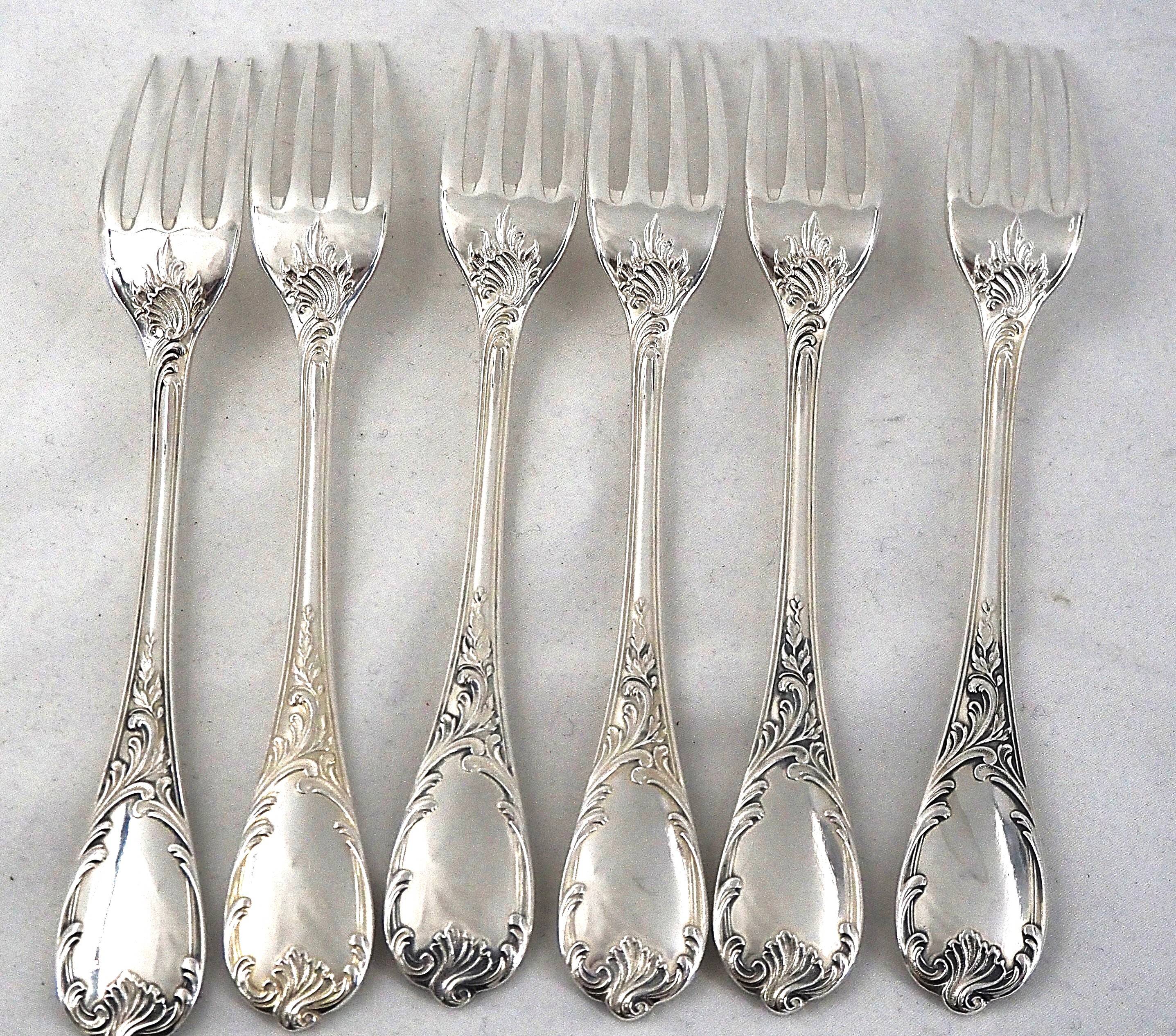 Christofle Marly, 6 table forks, 21.5 cm, in silver-plated metal.