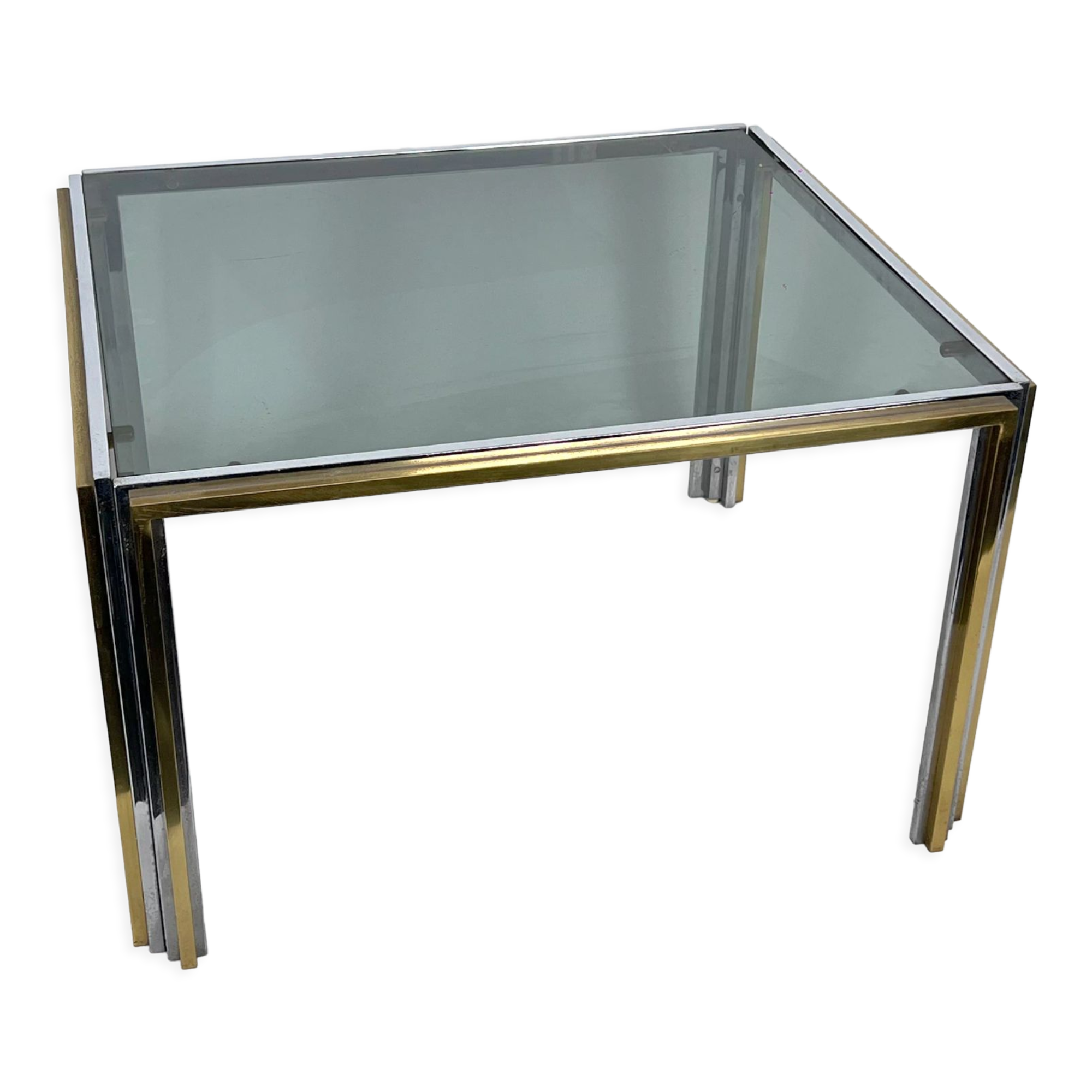 Mid-Century Modern chrome and brass side table, Romeo Rega style. 70s