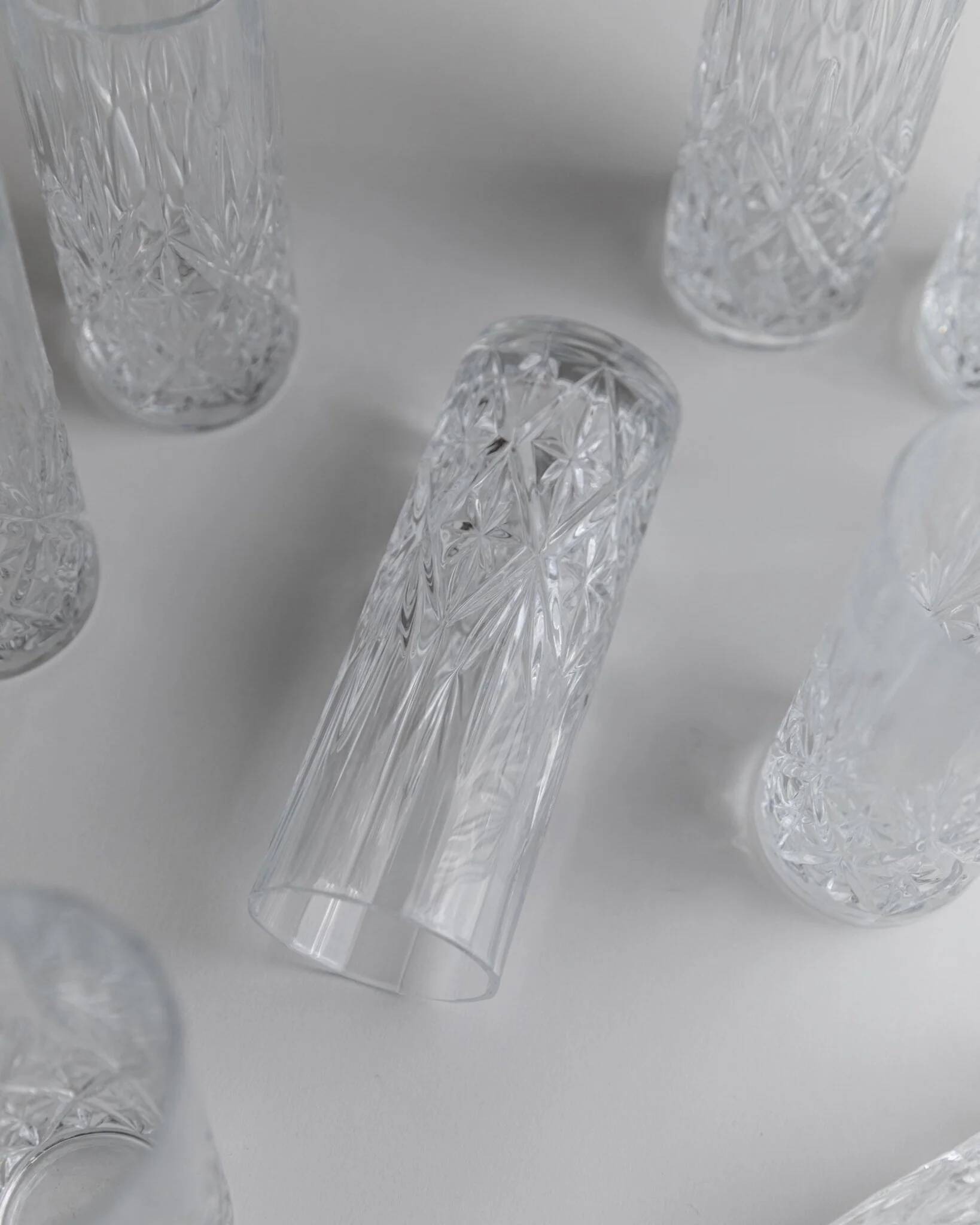 Vintage Transparent Crystal Glasses Set of 11 - Italian 1970s Tableware