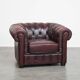 Grand fauteuil club Chesterfield en cuir de vachette rouge foncé