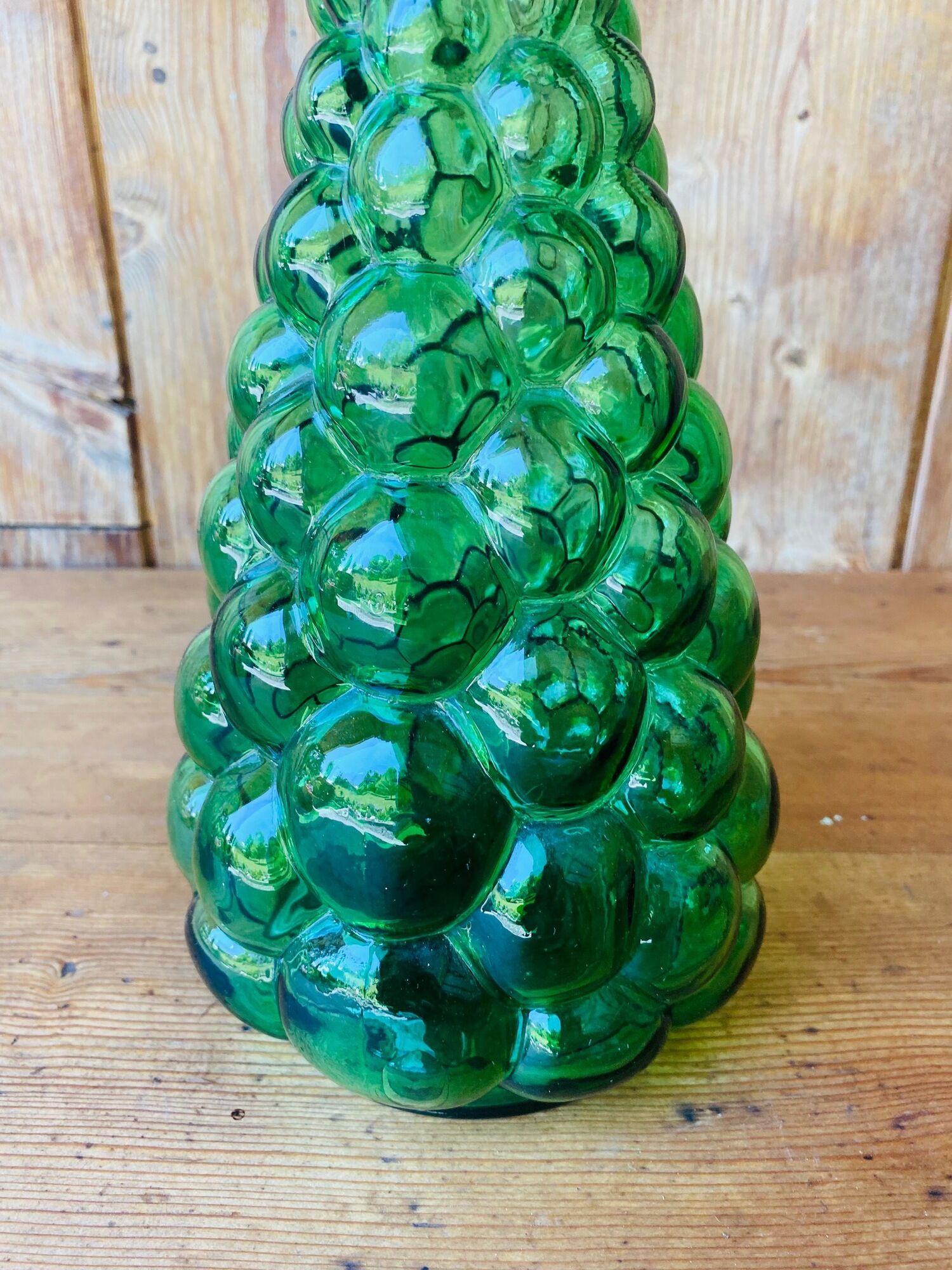 Italian decanter made of green empoli glass grape-shaped bubbles - vintage