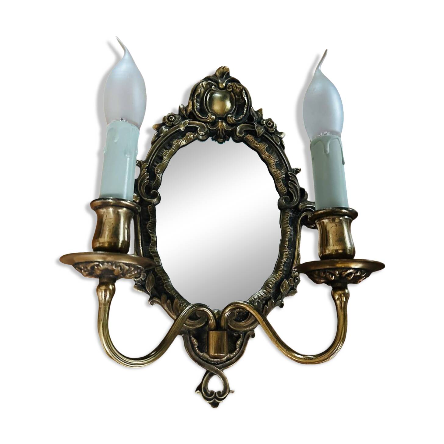 Antique bronze mirror wall sconce