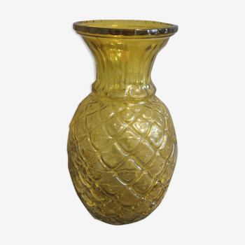 Vase ananas en verre jaune orangé