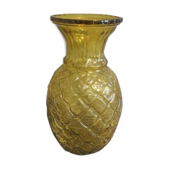 Orange-yellow glass pineapple vase