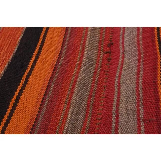 Orange Red Vintage Handmade Wool Cotton Kilim Runner Rug 172x372
