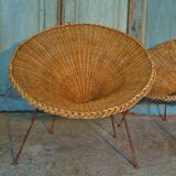 Mid-Century Italian Sunflower Wicker Chairs, Set of 2