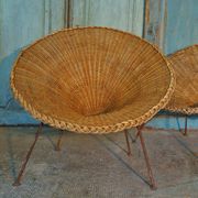 Mid-Century Italian Sunflower Wicker Chairs, Set of 2