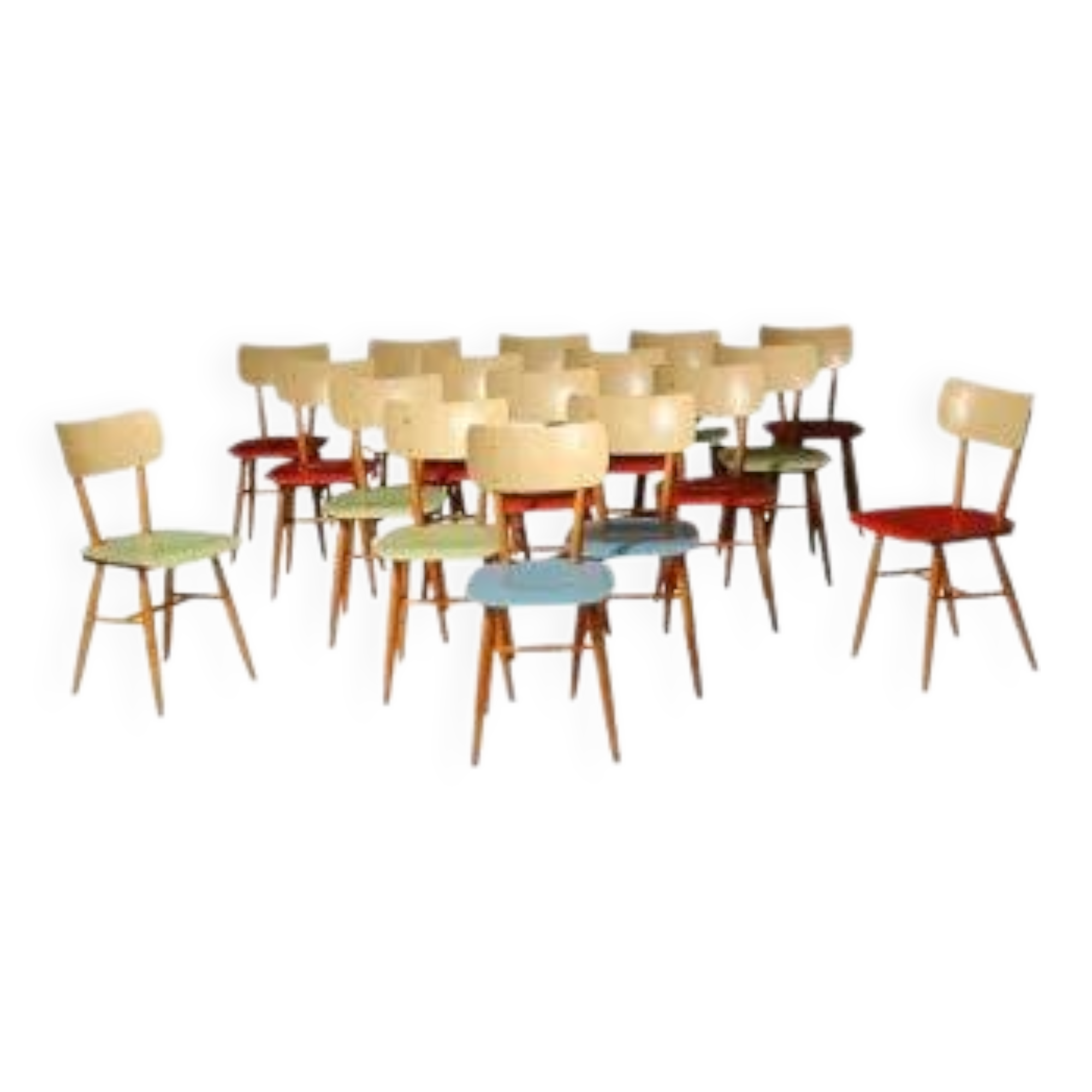 Mid century color dining chairs  1960´s, Czechoslovakia, set of 18