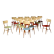 Chaises de salle à manger colorées du milieu du siècle, années 1960, Tchécoslovaquie, lot de 18