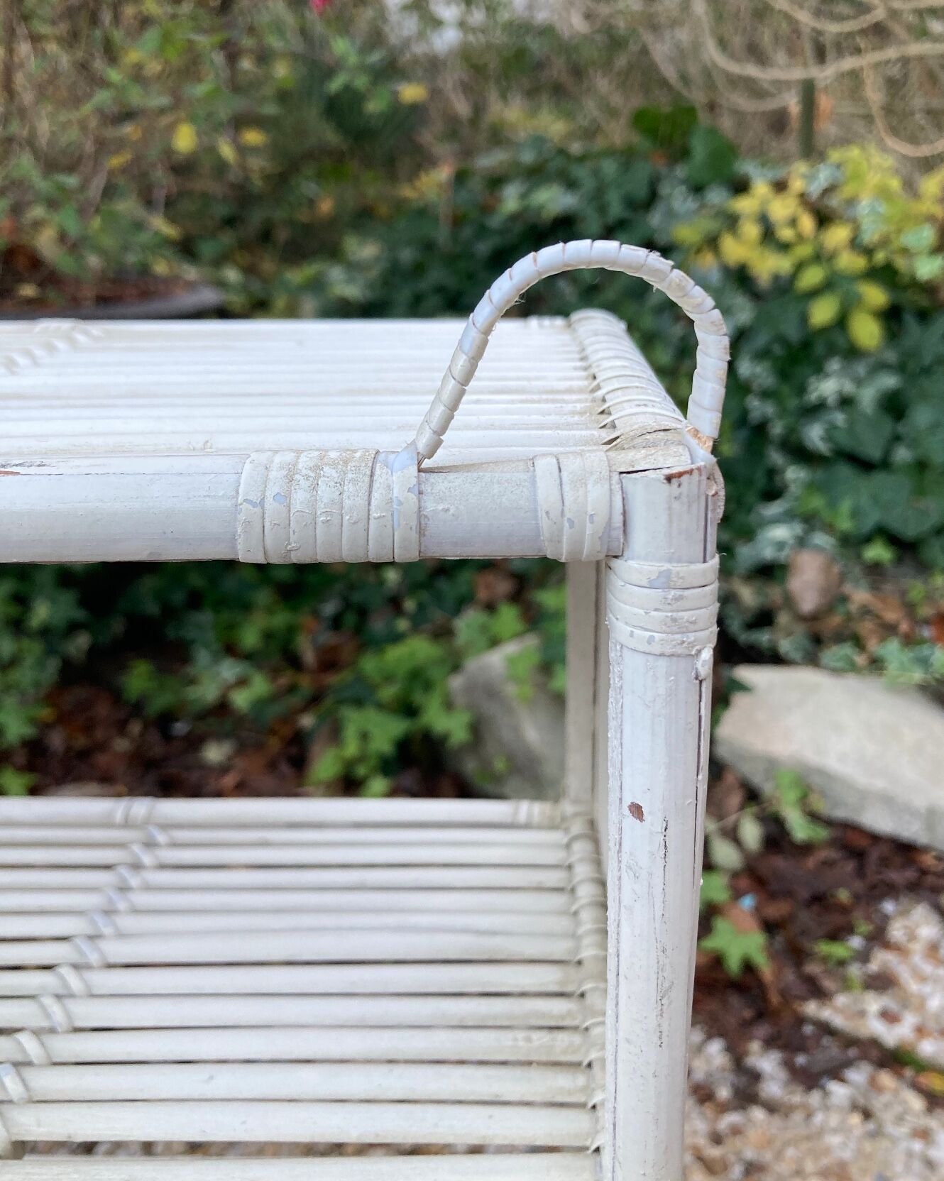 Vintage white rattan wall shelf