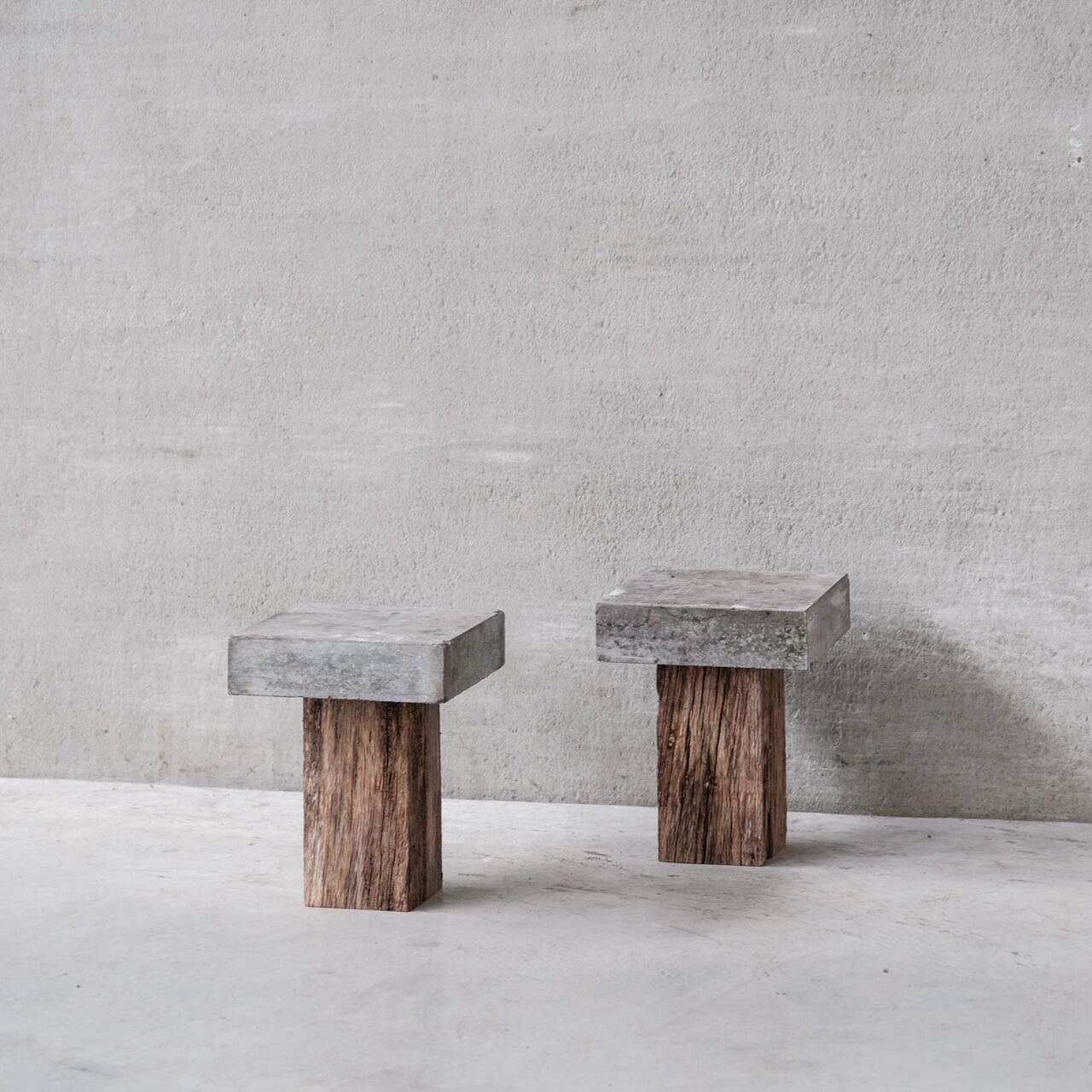 Pair of Wooden and Stone Pedestals or Side Tables (No.2)