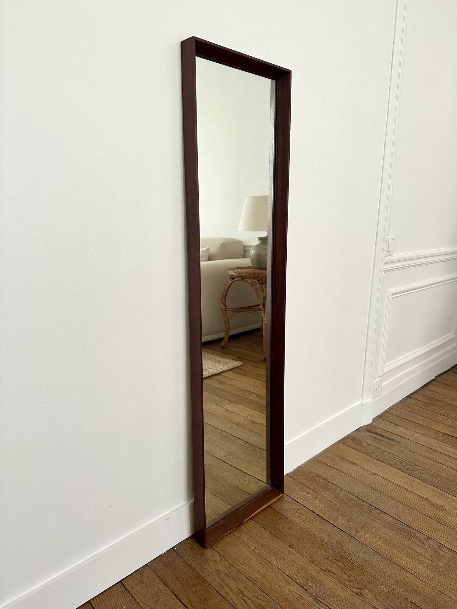 Scandinavian teak mirror — 123 x 32 cm