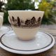 Two vintage opaline glass cups/saucers JAJ Pyrex England.