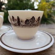 Duo tasses/sous tasses verre opalin vintage JAJ Pyrex England