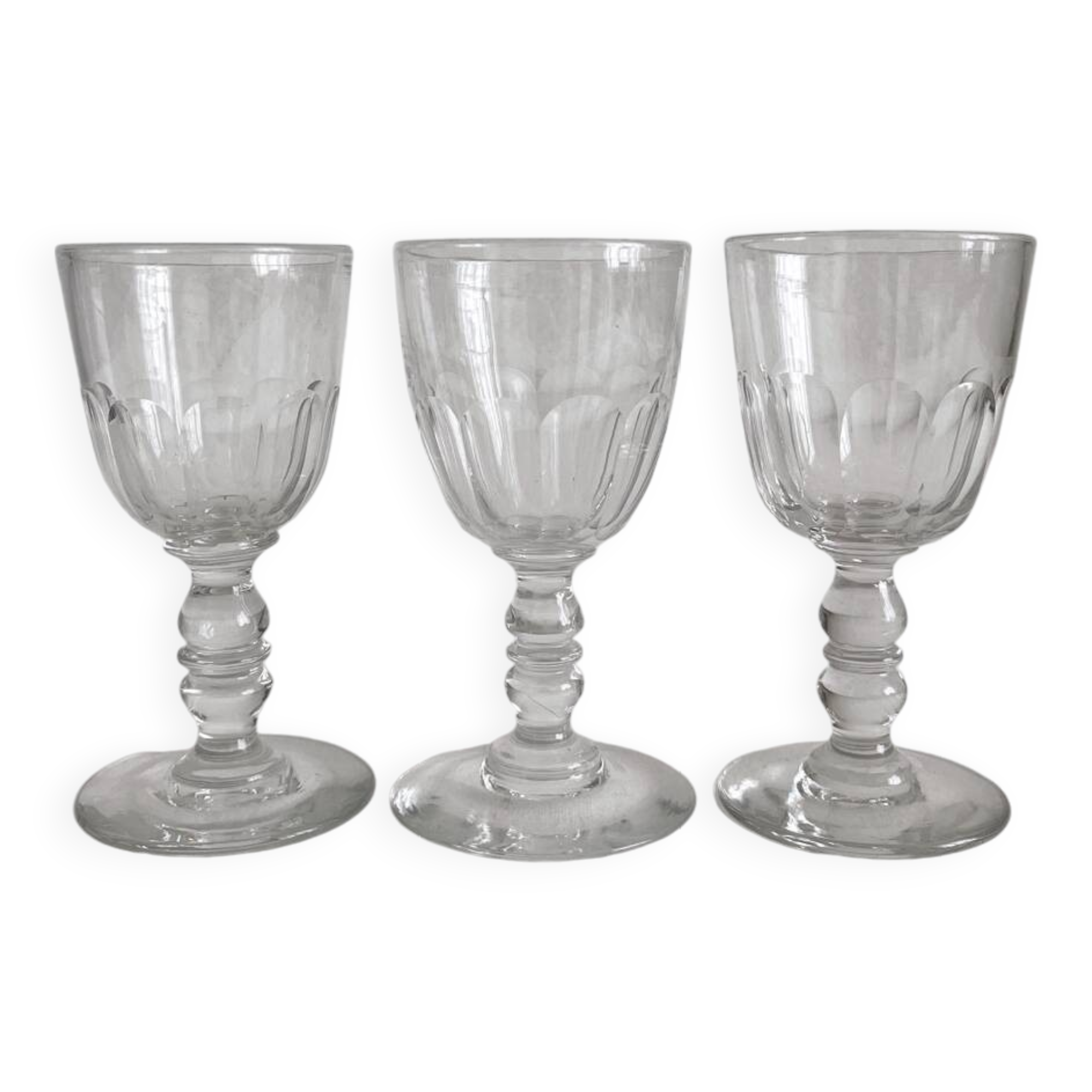 3 antique crystal "Gondola" Baccarat port wine glasses