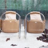 Vecta Zermatt chrome armchair in beige leather, 1970s