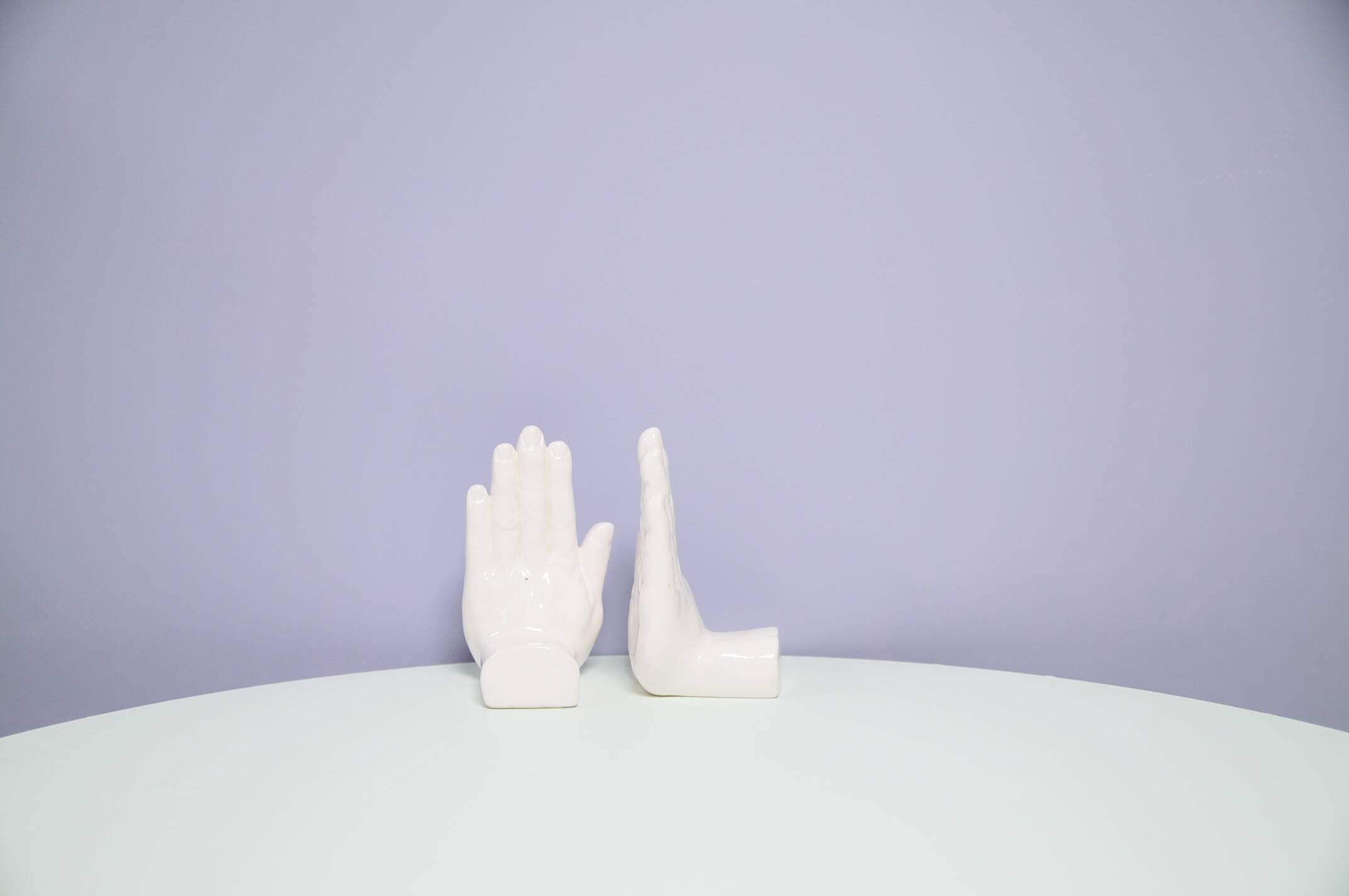 Set of 2 white porcelain hand bookends