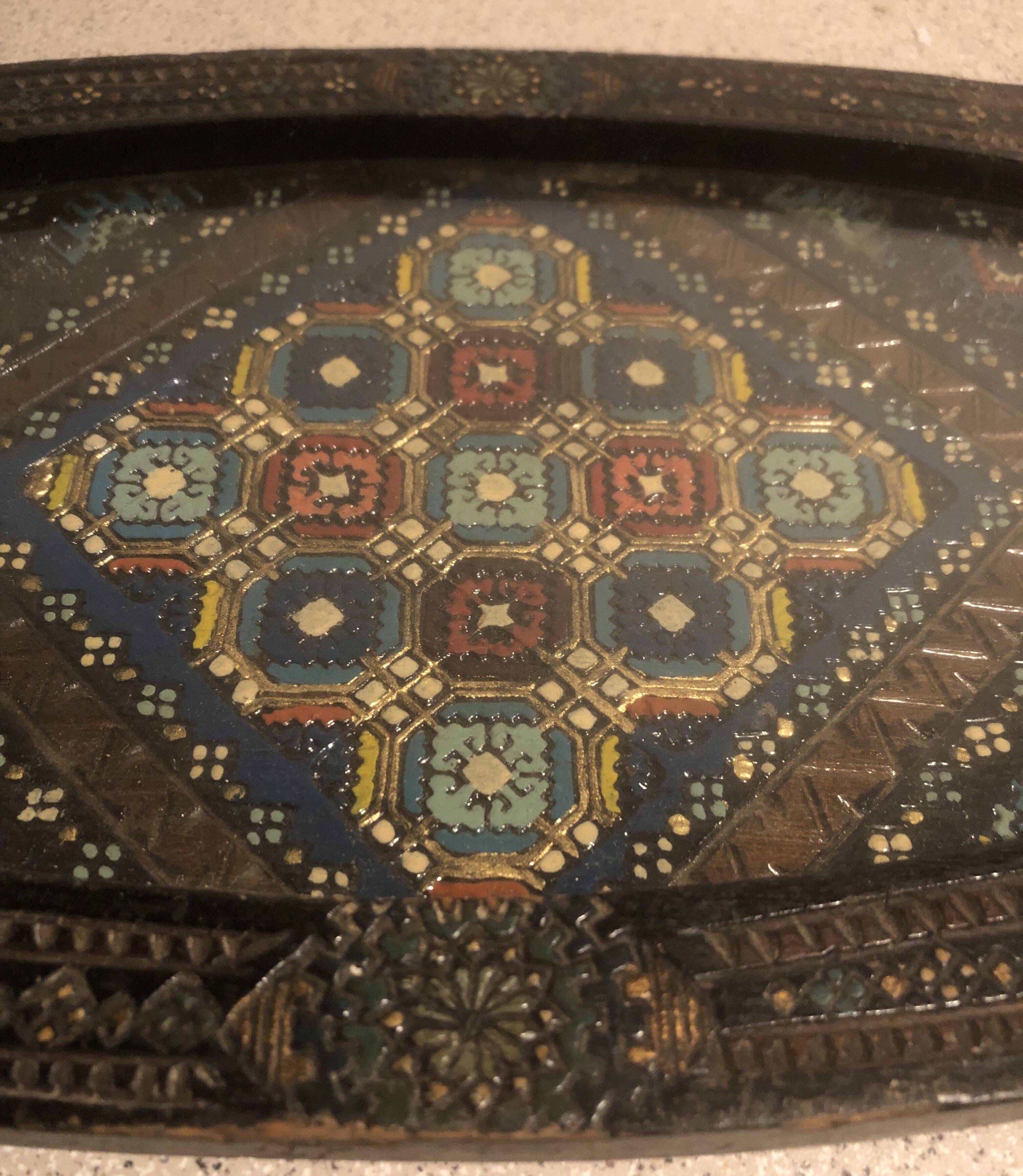 Finely carved wooden tea serving tray