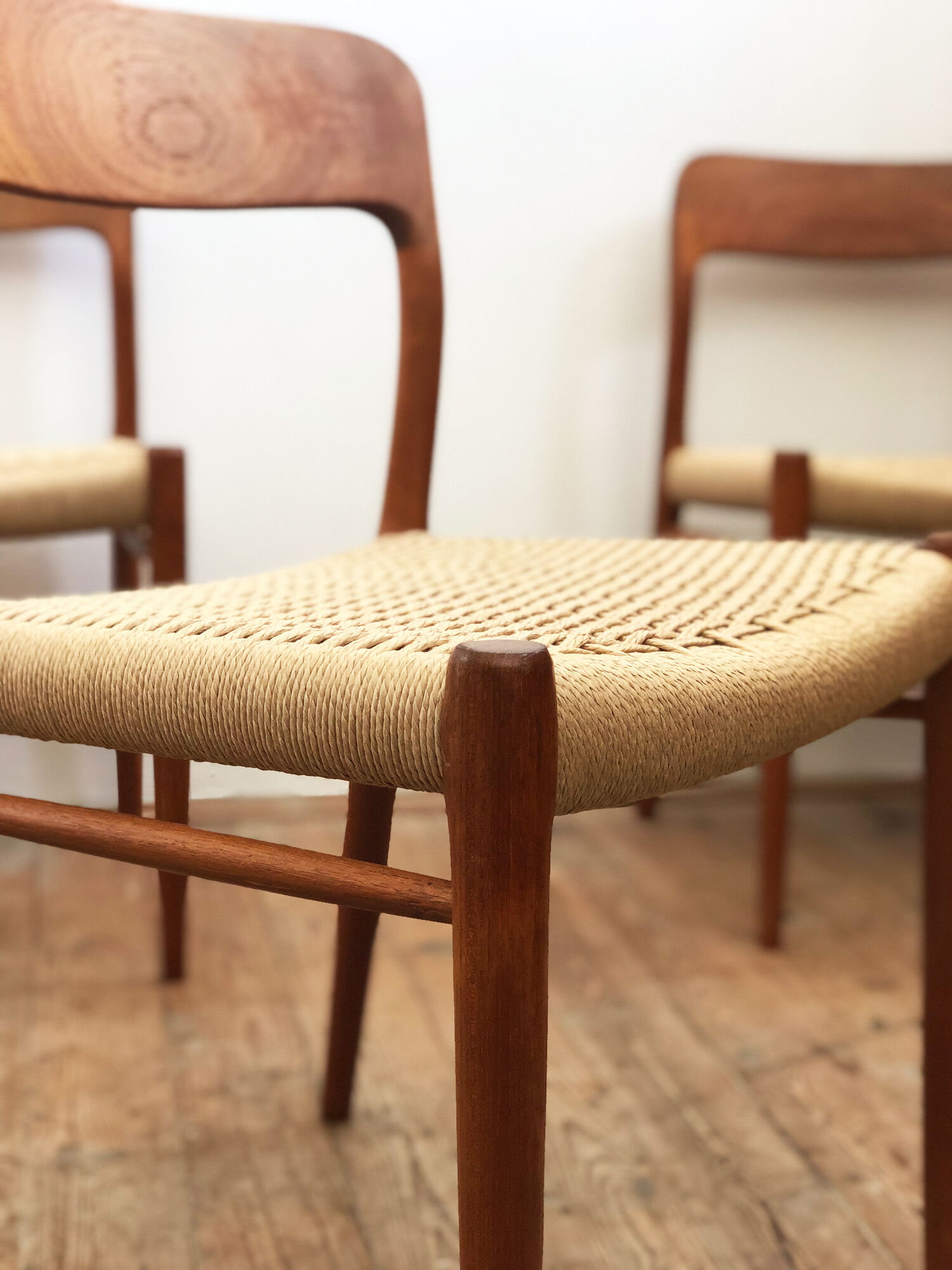Set of 6 dining chairs, model 75 by Niels O. Møller in teak and paper cord