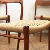 Set of 6 dining chairs, model 75 by Niels O. Møller in teak and paper cord