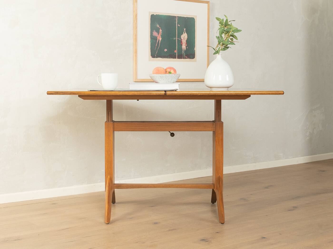 Unique dining/coffee table by Wilhelm Renz, 1950s, walnut, adjustable height