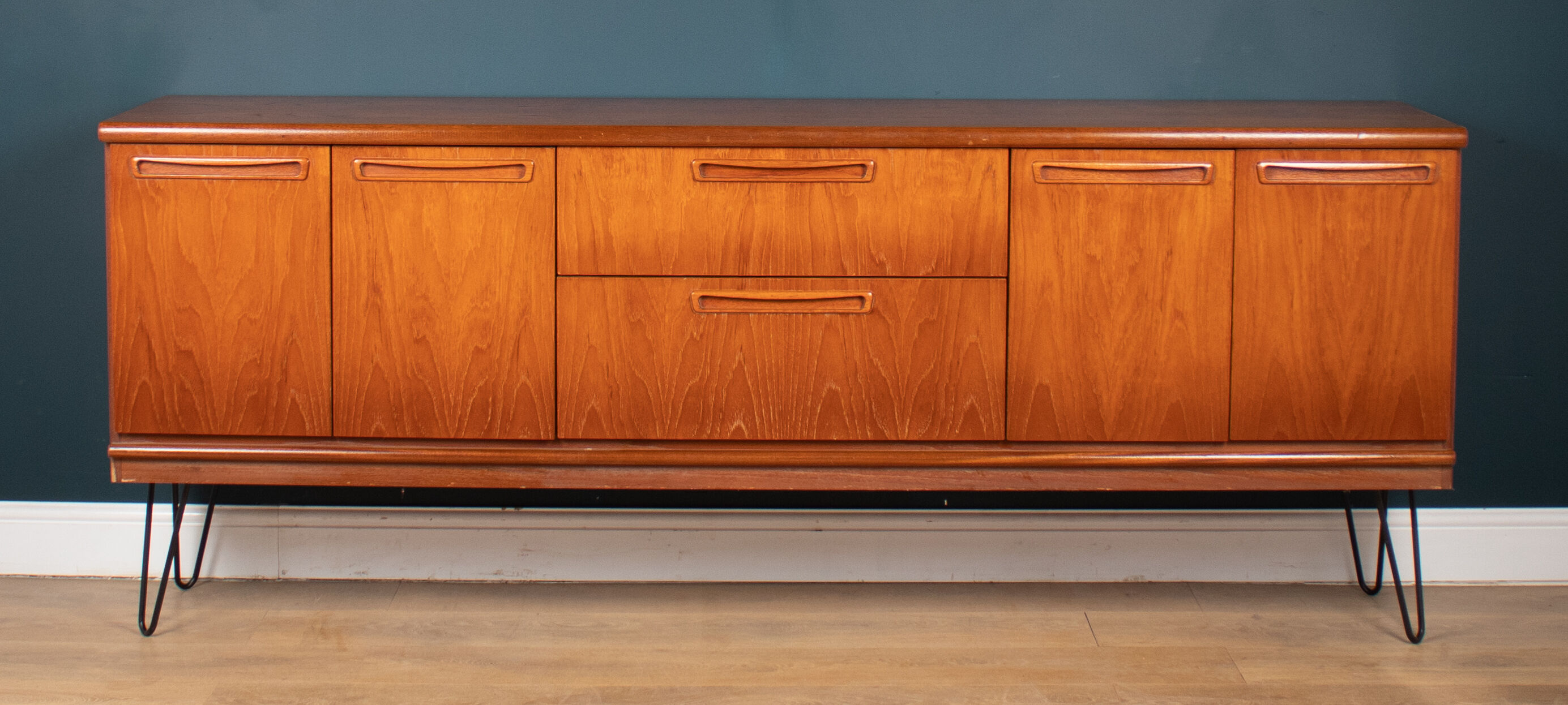 Retro Teak 1960s Meredew Mid Century Sideboard On Hairpin Legs